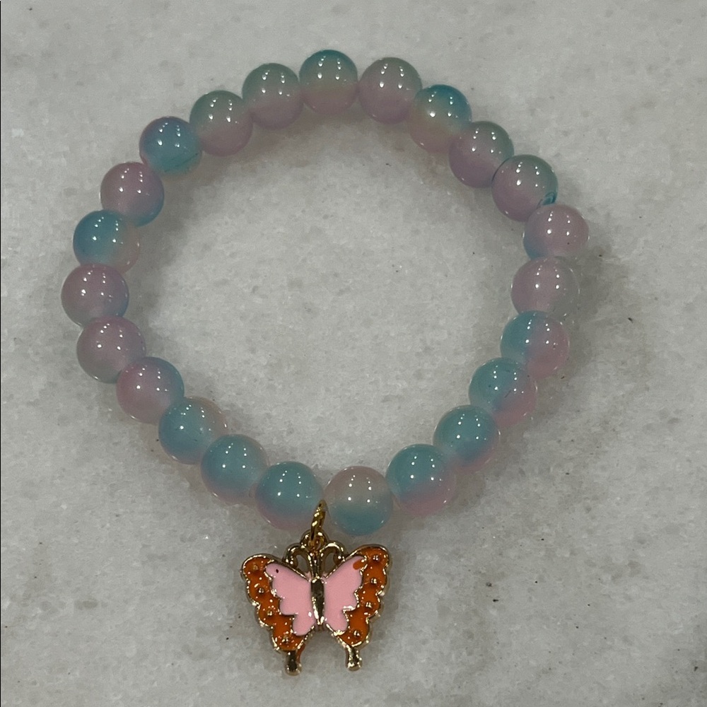 Pastel Beaded Bracelet with Butterfly Charm